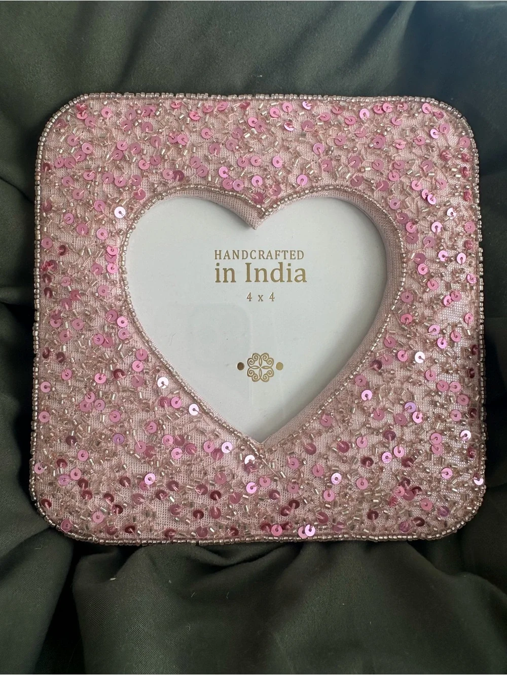 4x4 Pink Sequin Heart Photo Frame (with stand)